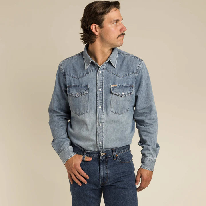 The Wyatt Pearl Snap Long Sleeve in Vintage Denim