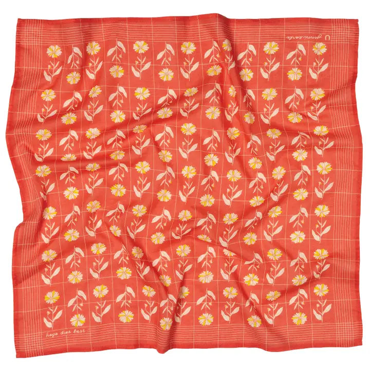 'Hope Dies Last' Cotton Voile Bandana in Poppy