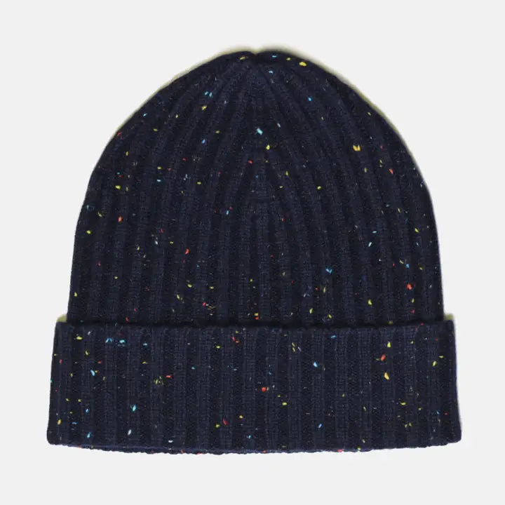 Premium Cashmere Wool Beanie in Navy Speckled