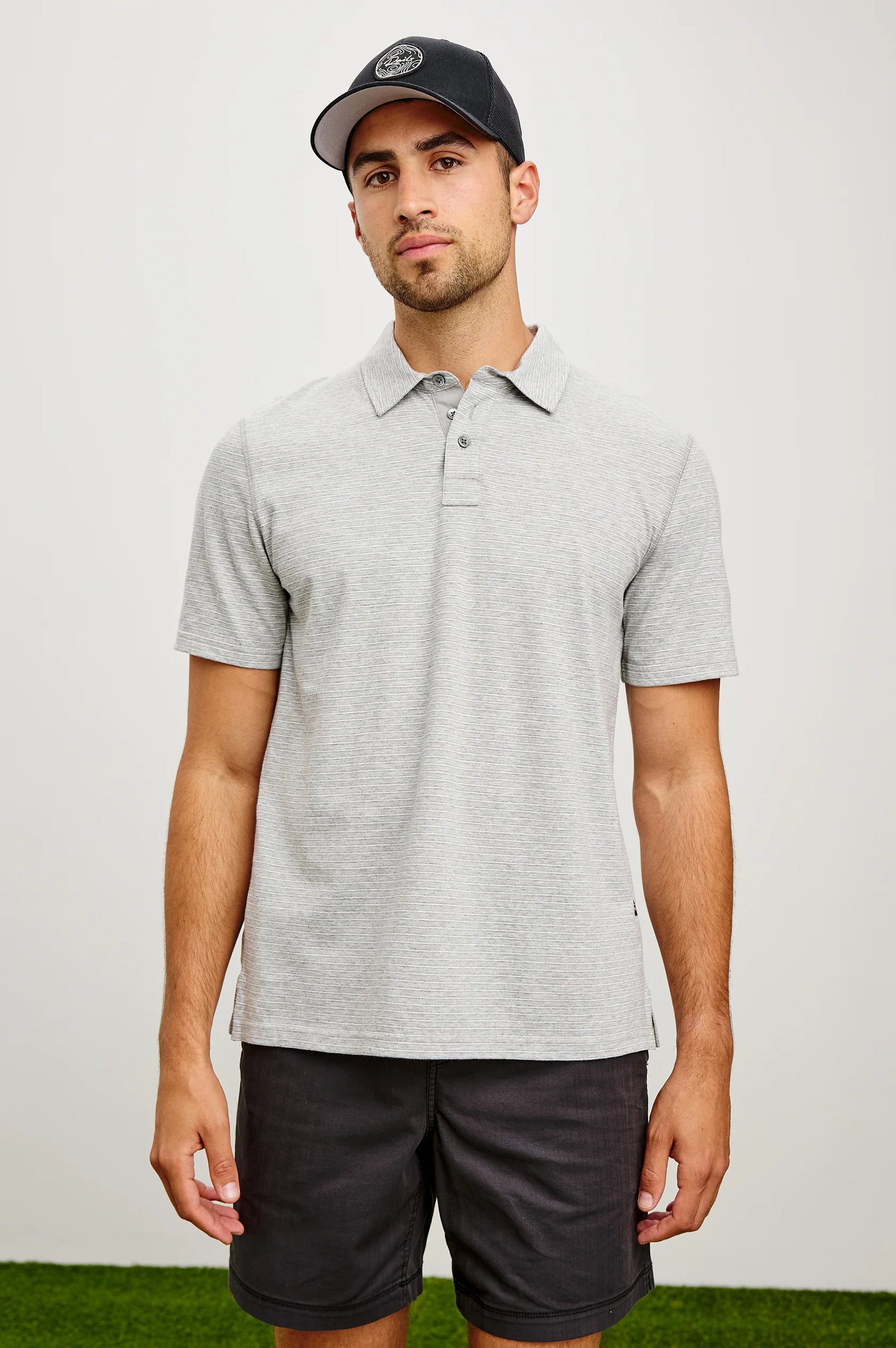 Merced Golf Polo in Heather Grey Stripe