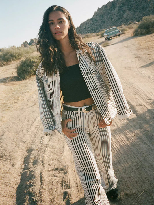 Cowgirl Cut Denim Jacket in Multi Blue Stripe