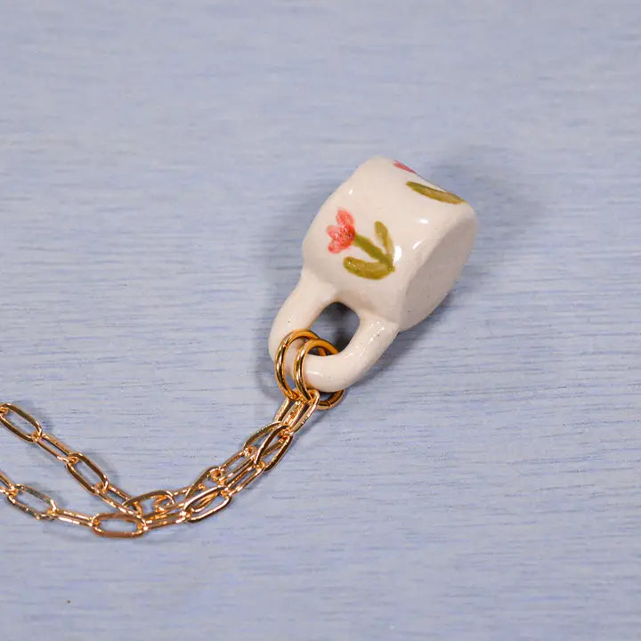 Miniature Mug Ceramic Charm Pendant Necklace