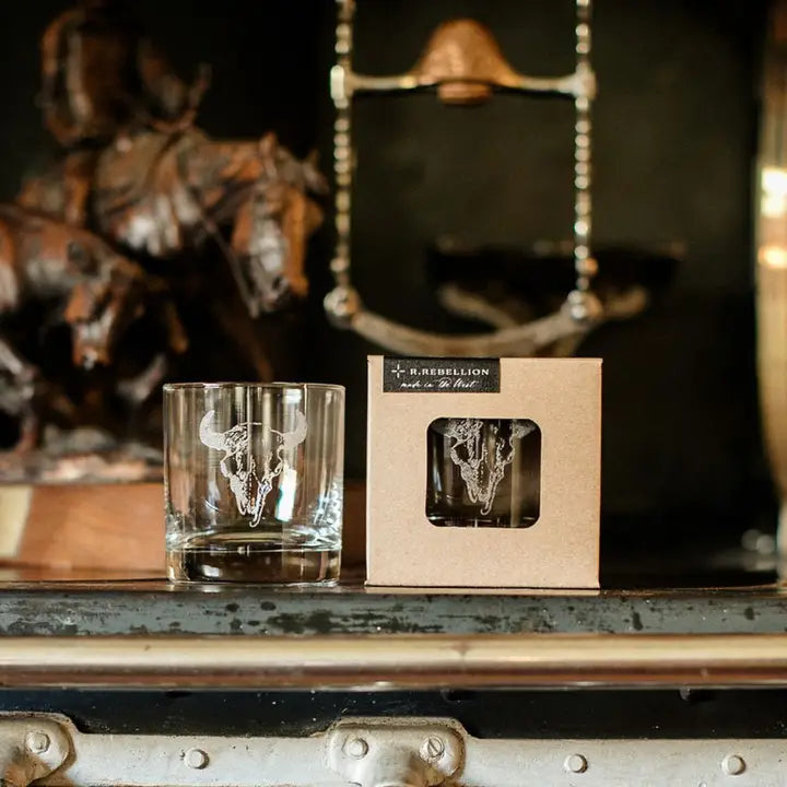 Etched Buffalo Whiskey Glass