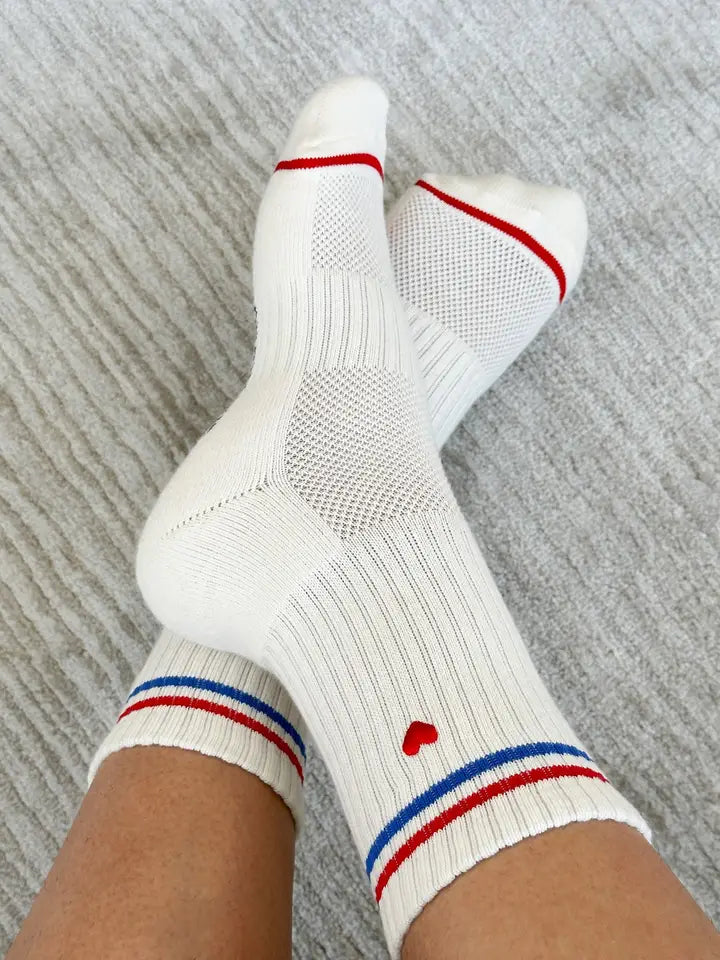 Embroidered Boyfriend Socks in Milk + Heart