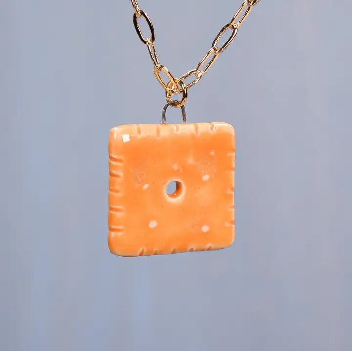 Cheese Cracker Ceramic Charm Pendant Necklace