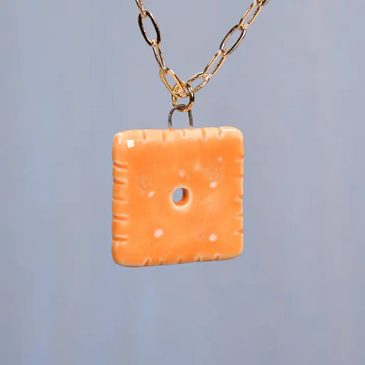Cheese Cracker Ceramic Charm Pendant Necklace