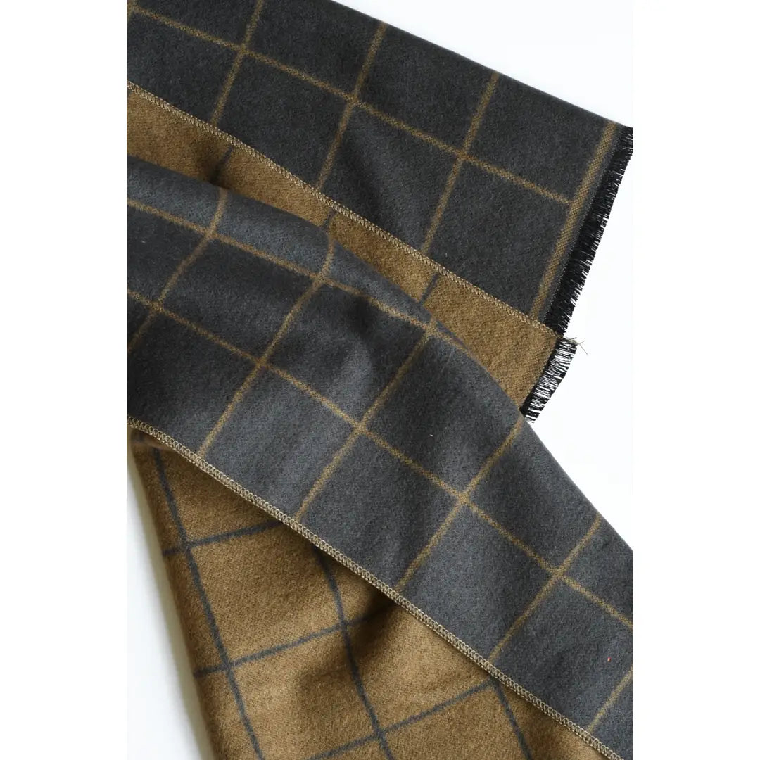 Brushed Silk Window-Pane Scarf in Charcoal/Brown