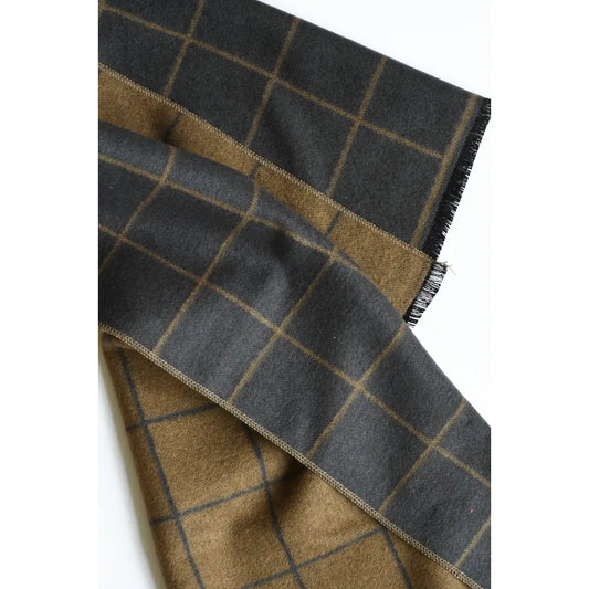 Brushed Silk Window-Pane Scarf in Charcoal/Brown
