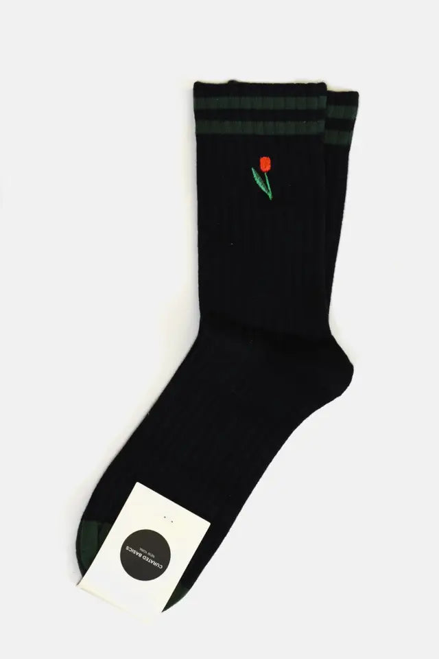 Tulip Embroidery Socks in Black