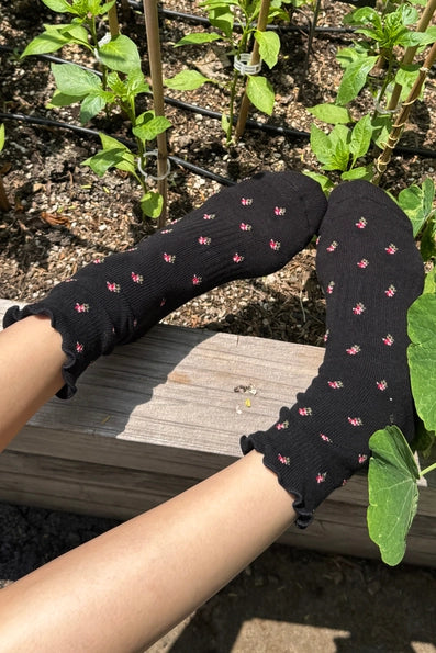Petal Ruffled Hugger Crew Sock in Black