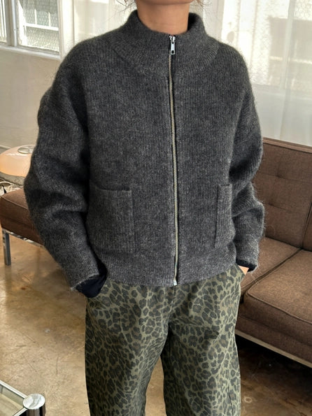 Alpaca Zip Front Jacket in Charcoal