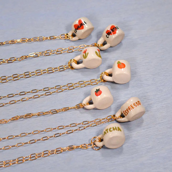 Miniature Mug Ceramic Charm Pendant Necklace