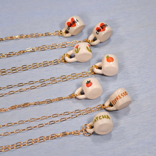 Miniature Mug Ceramic Charm Pendant Necklace