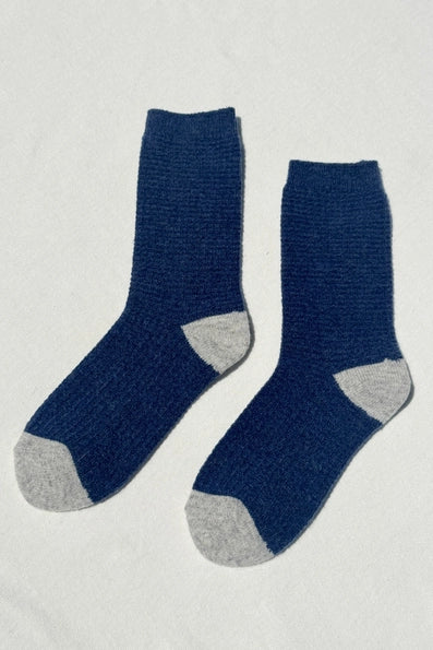 Wool Waffled Socks in Denim/Stone