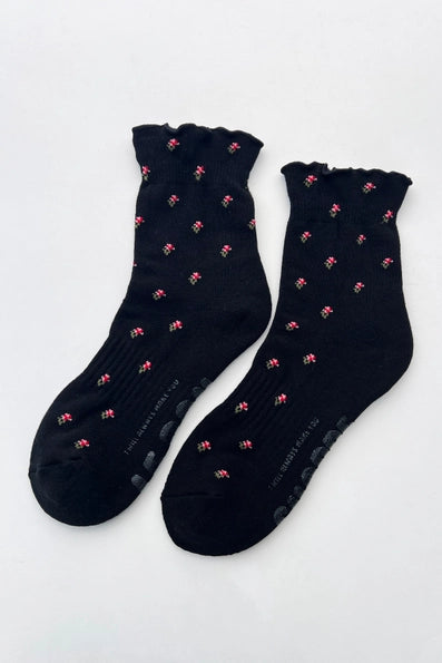 Petal Ruffled Hugger Crew Sock in Black