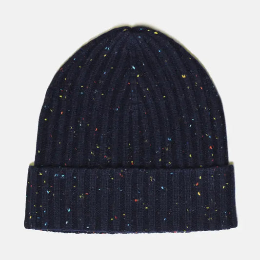 Premium Cashmere Wool Beanie in Navy Speckled