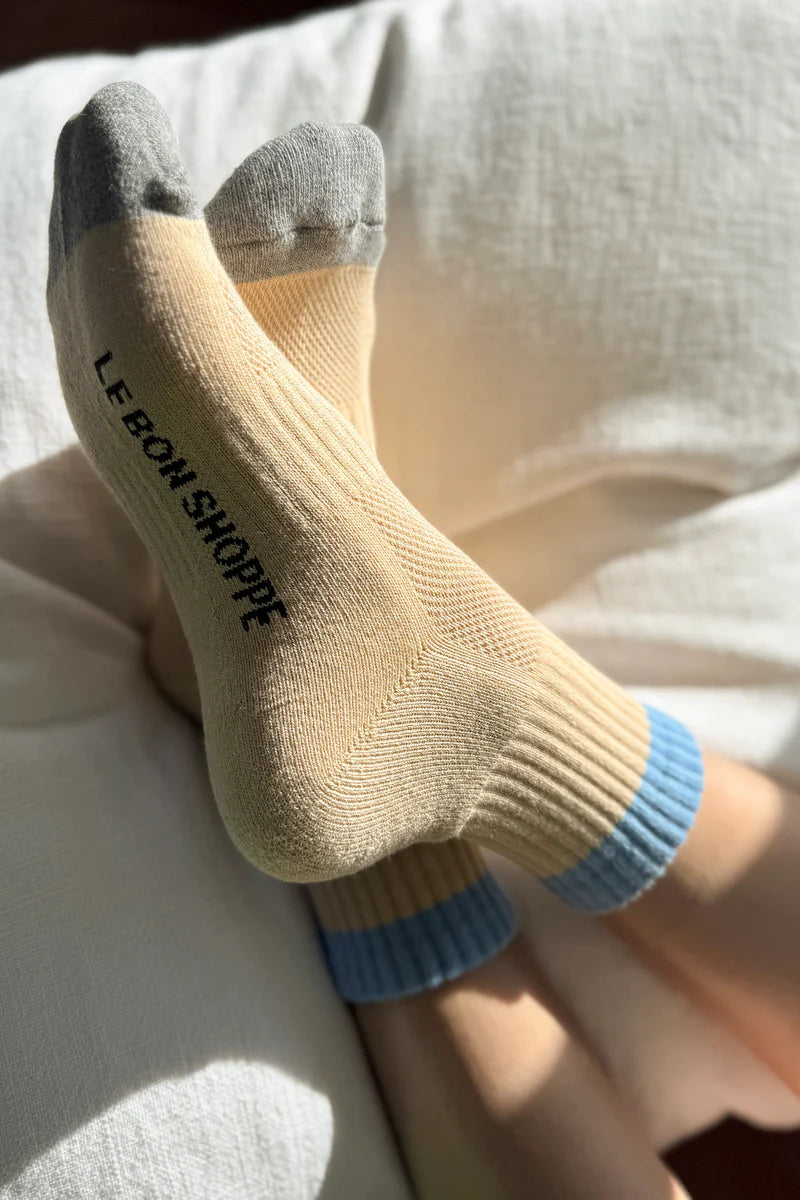 Color Block Girlfriend Socks in Yellow Blue