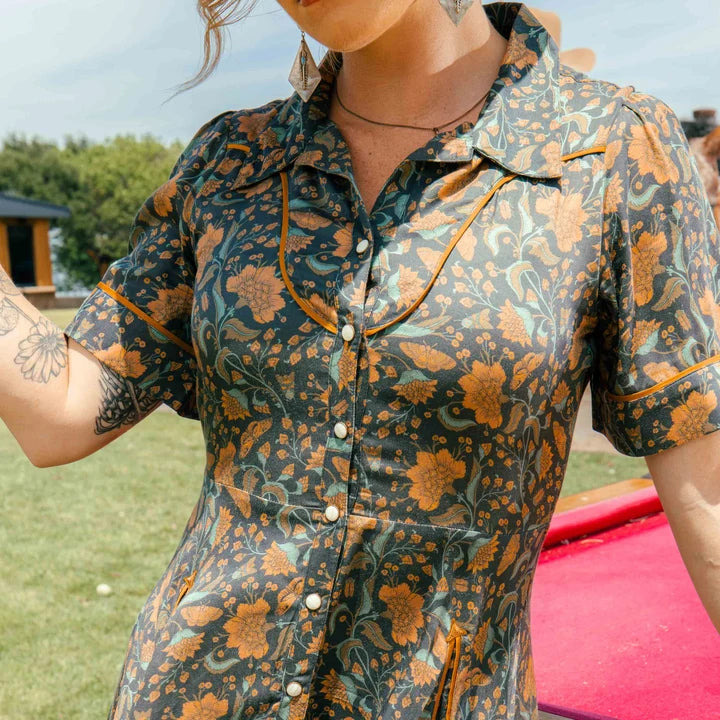 La Dahlia Dress in Copper Floral