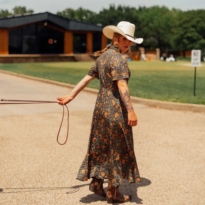 La Dahlia Dress in Copper Floral