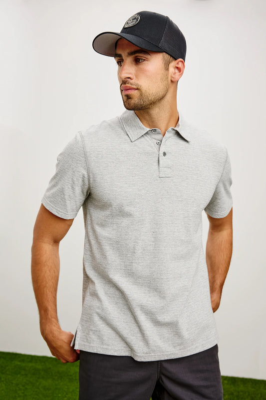 Merced Golf Polo in Heather Grey Stripe