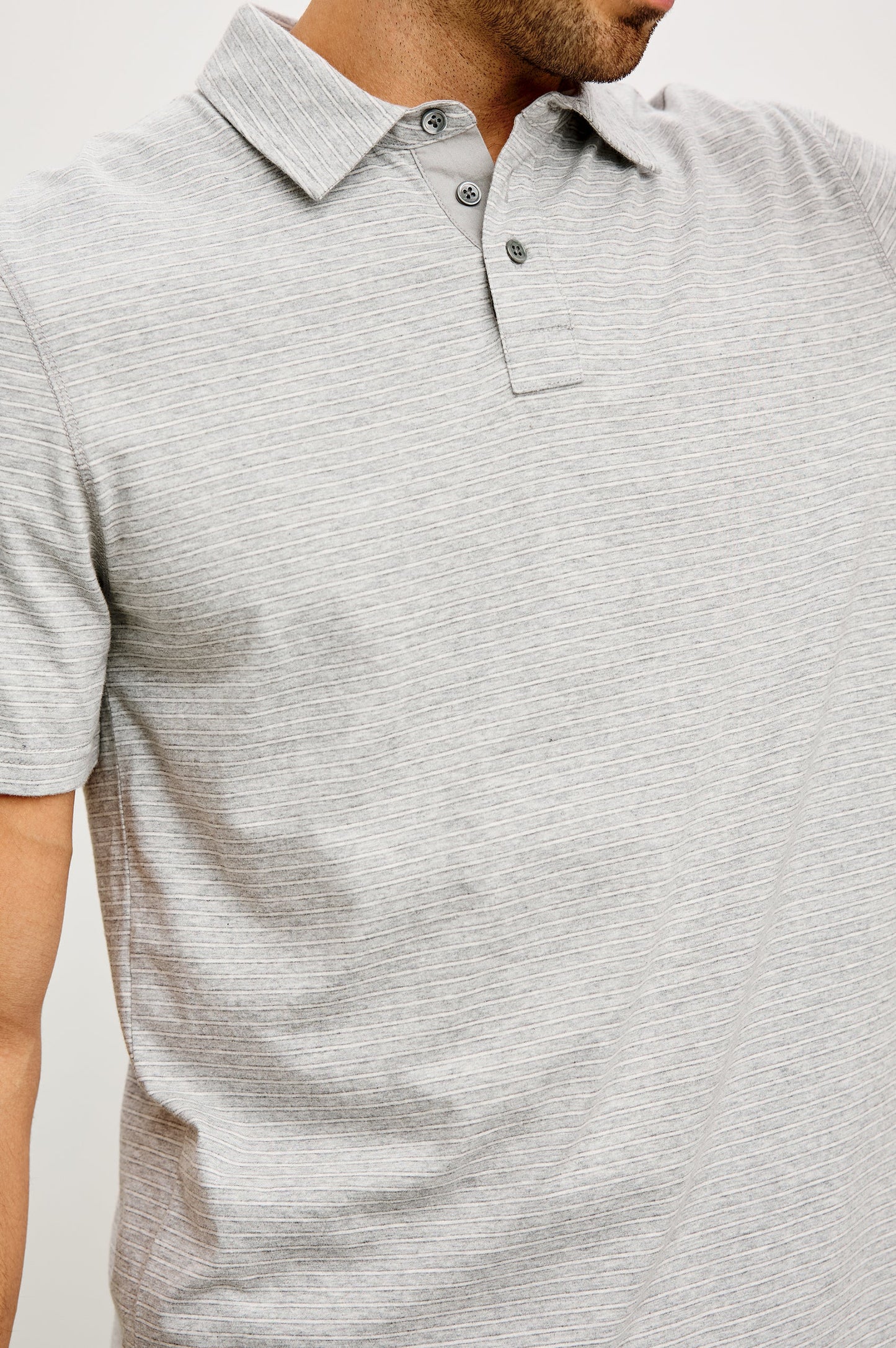 Merced Golf Polo in Heather Grey Stripe