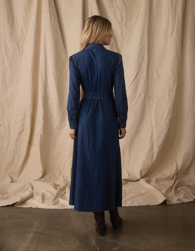 Cotton Denim Shirt Dress in Dark Wash