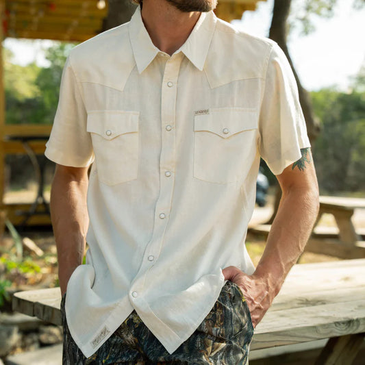The Wyatt Pearl Snap Short Sleeve Solid in Antique White