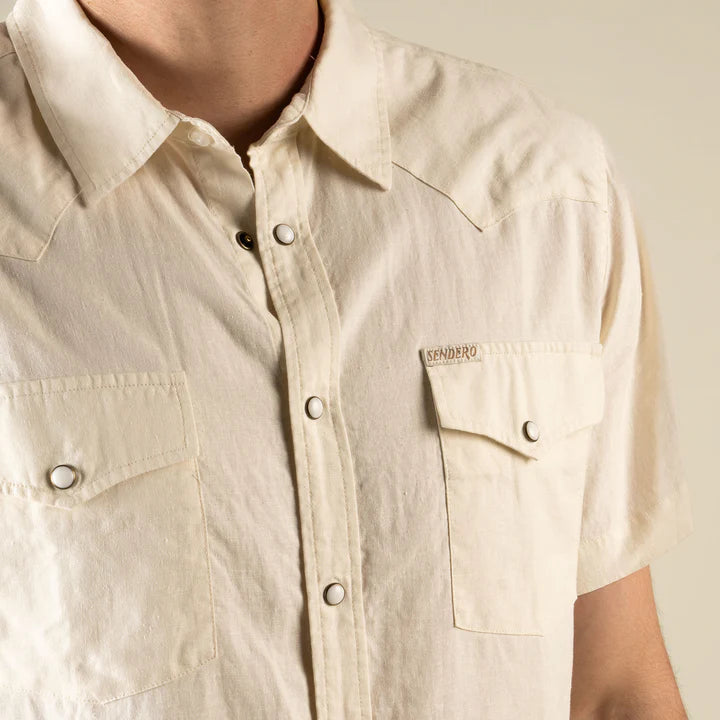 The Wyatt Pearl Snap Short Sleeve Solid in Antique White
