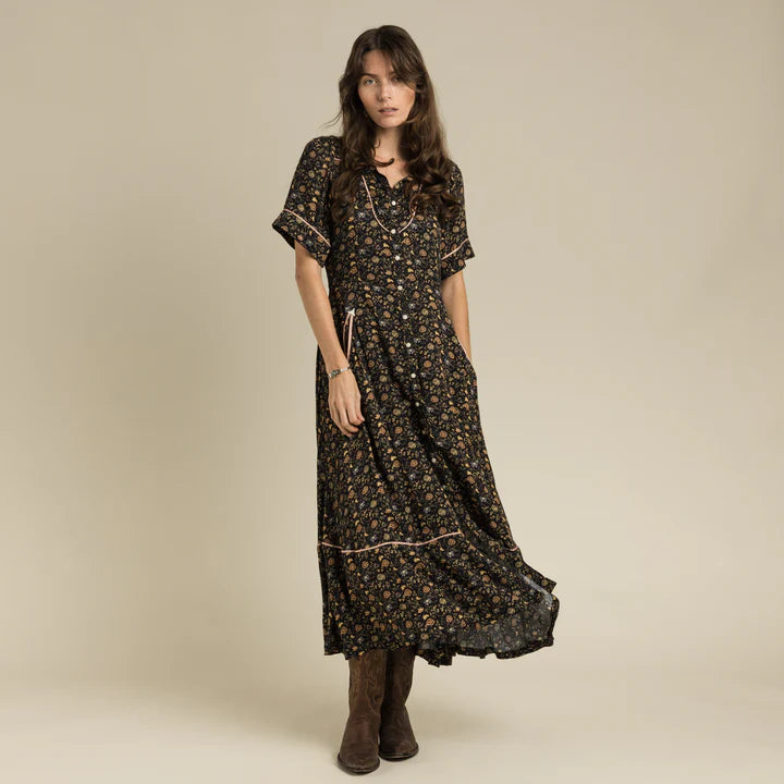 La Dahlia Dress in Black Floral