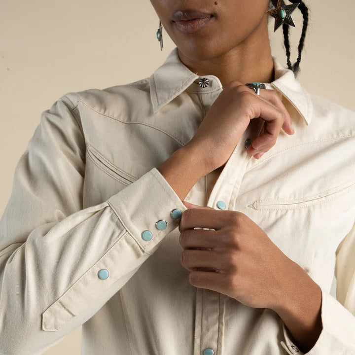 The Hondo Pearl Snap Shirt in Ecru
