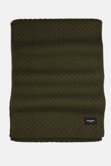 Honeycomb Knit Olive Wool Scarf