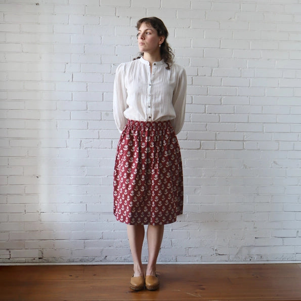 Everyday Skirt in Burgundy Block Print