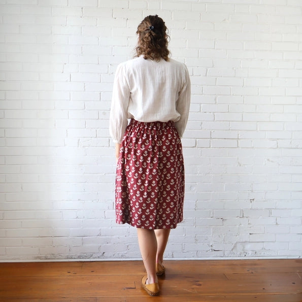 Everyday Skirt in Burgundy Block Print