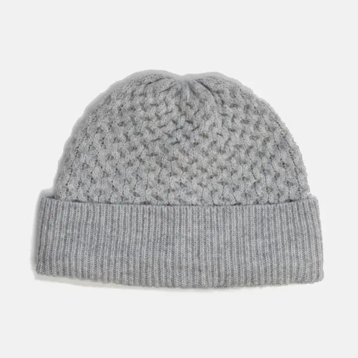 Light Grey Honeycomb Knit Wool Beanie