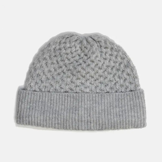 Light Grey Honeycomb Knit Wool Beanie