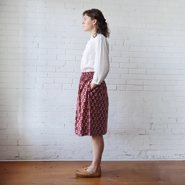 Everyday Skirt in Burgundy Block Print