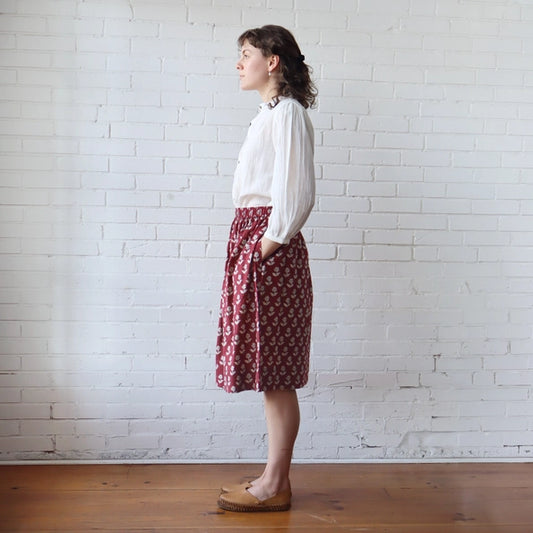 Everyday Skirt in Burgundy Block Print