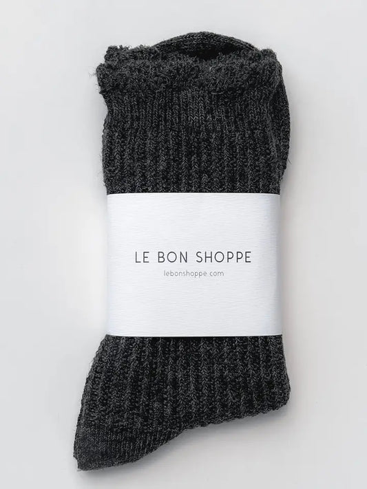 Linen Scallop Socks in Charcoal