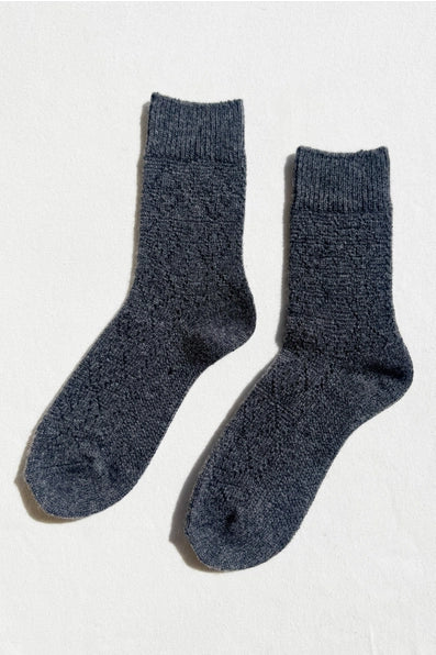 Cashmere Pointelle Socks in Charcoal