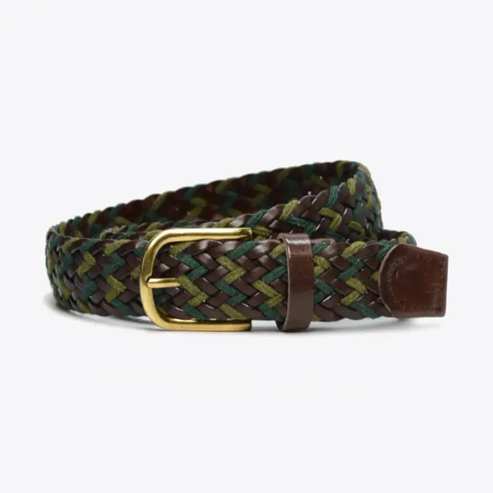 Forest & Moss Green Woven Leather Belt