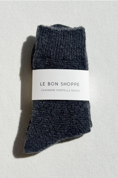 Cashmere Pointelle Socks in Charcoal
