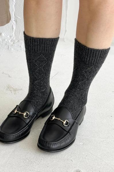 Cashmere Pointelle Socks in Charcoal
